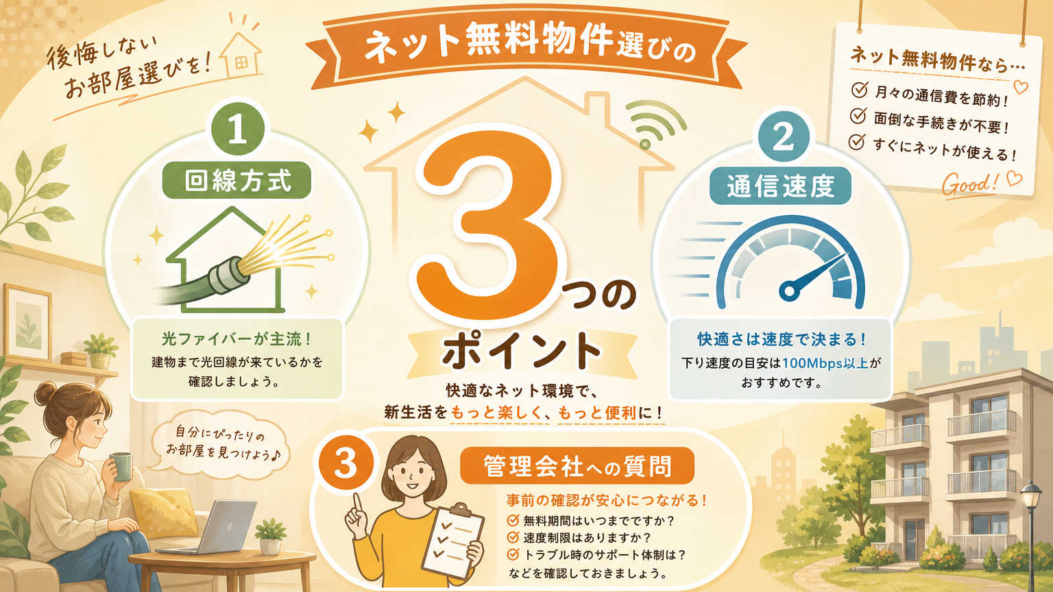 ネット無料物件の選び方の結論|失敗しないための3つのポイント